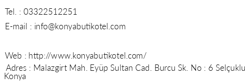 Seyr-i Konya Butik Otel telefon numaralar, faks, e-mail, posta adresi ve iletiim bilgileri